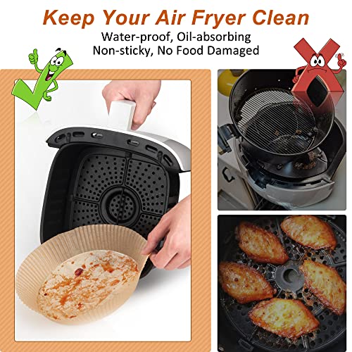 Macood Air Fryer Parchment Paper 6.3 Inch 100 PCS Oil-proof, Water-proof, Non-stick Non-stick Unbleached Food Grade Paper for Air Fryers/Baking/Cooking/Steaming Basket(Brown)