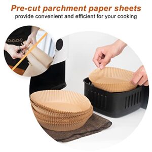 Macood Air Fryer Parchment Paper 6.3 Inch 100 PCS Oil-proof, Water-proof, Non-stick Non-stick Unbleached Food Grade Paper for Air Fryers/Baking/Cooking/Steaming Basket(Brown)