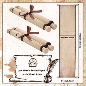 2 Pack Blank Paper Scrolls 7.5 x 31 Inches Scroll Paper Wrapped on Wood Rod for Writing, Drawing, Calligraphy, Wedding Vows, Invitation, Renaissance Festivals, Naughty or Nice List