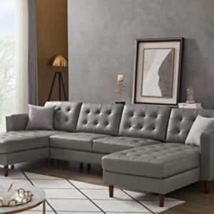 Aoowow Convertible Modular Sectional Sofa Couch U Shaped with Reversible Chaise PU Faux Leather (Grey)