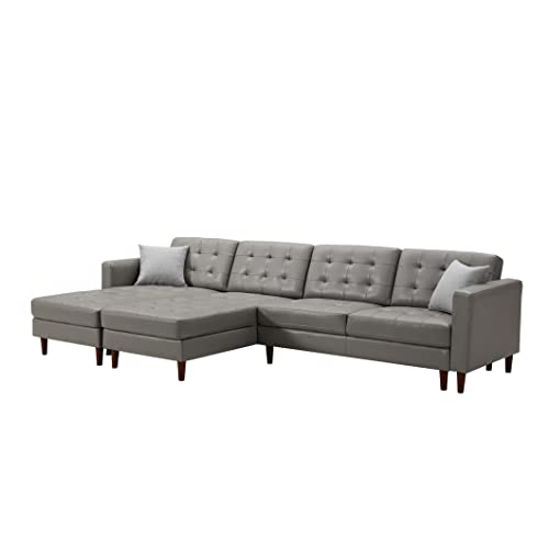 Aoowow Convertible Modular Sectional Sofa Couch U Shaped with Reversible Chaise PU Faux Leather (Grey)