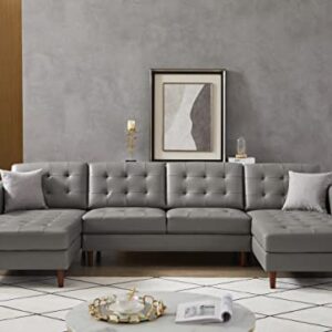 Aoowow Convertible Modular Sectional Sofa Couch U Shaped with Reversible Chaise PU Faux Leather (Grey)