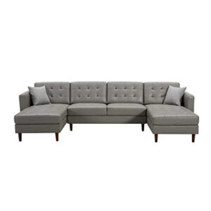 Aoowow Convertible Modular Sectional Sofa Couch U Shaped with Reversible Chaise PU Faux Leather (Grey)