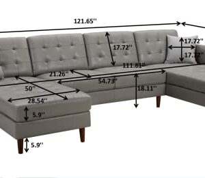 Aoowow Convertible Modular Sectional Sofa Couch U Shaped with Reversible Chaise PU Faux Leather (Grey)