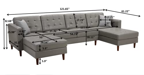 Aoowow Convertible Modular Sectional Sofa Couch U Shaped with Reversible Chaise PU Faux Leather (Grey)