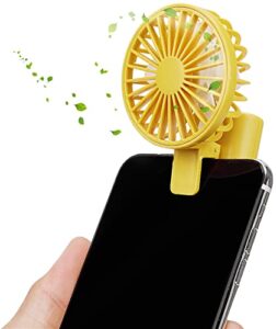 nezylaf handheld fan clip on phone laptop, mini fan powerful small personal portable fan 1 speeds usb rechargeable fan for girls woman outdoor travel (yellow)…