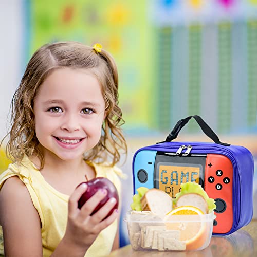 ZEGEIRI Kids Lunch Box Girls Boys Insulated Game Console Lunch Bag Back to School Reusable Leather Lunch Tote Kit-Game Play DB