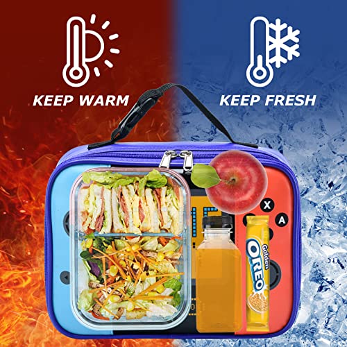 ZEGEIRI Kids Lunch Box Girls Boys Insulated Game Console Lunch Bag Back to School Reusable Leather Lunch Tote Kit-Game Play DB