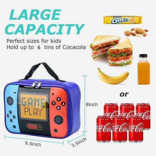 ZEGEIRI Kids Lunch Box Girls Boys Insulated Game Console Lunch Bag Back to School Reusable Leather Lunch Tote Kit-Game Play DB