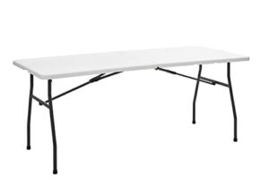 living and more 6 foot fold-in-half table with curve legs, white