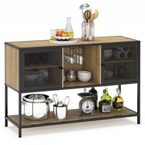 wiberwi storage cabinet sideboard coffee bar cabinet, farmhouse buffet station with glasses rack, credenza cupboard consoletable for entryway kitchen dining living room, brown