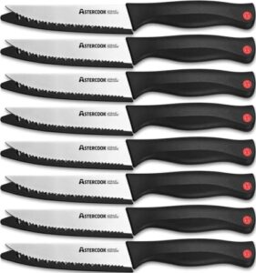 astercook steak knife, steak knives set of 8 with sheath, dishwasher safe high carbon stainless steel steak knife with cover, black