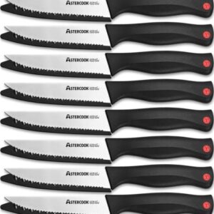 Astercook Steak Knife, Steak Knives Set of 8 with Sheath, Dishwasher Safe High Carbon Stainless Steel Steak Knife with Cover, Black