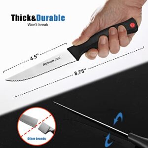 Astercook Steak Knife, Steak Knives Set of 8 with Sheath, Dishwasher Safe High Carbon Stainless Steel Steak Knife with Cover, Black