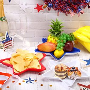 24 Pcs Patriotic Star Shaped Plates 4th of July Dessert Plate Red White Blue Reusable Plastic Snack Tray Platter for Cookies Chips Independence Day Memorial Day Veterans Day Party Supplies, 11 Inch