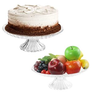 cake stand dessert display pedestal - 12” large round plastic cake stands set of 2 - table cupcake holder with base - clear crystal cake plate server platter serving tray for wedding birthday party