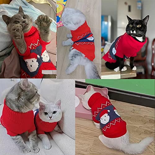 Anelekor Cat Sweater Rabbit Turtleneck Knitwear Puppy Sweatshirt Bunny Warm Clothes Soft Vest Shirt Small Animals Outerwear Christmas Holiday Pet Apparel (Small)