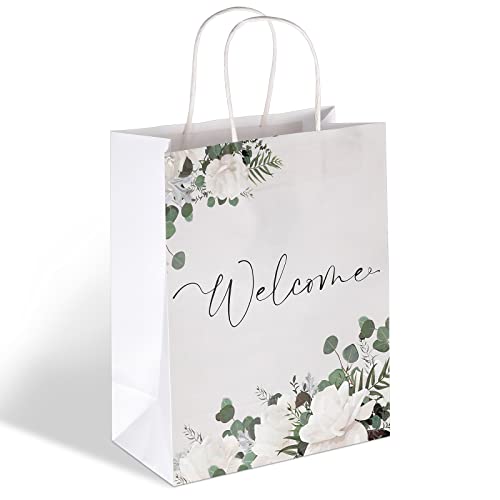 Chinco 36 Pieces Welcome Bags White Wedding Gift Bags for Hotel Guests Black Letters Wedding Bags with Handles Paper Wedding Welcome Gift Bags Party Favors Bags for Wedding Birthday Party Supplies