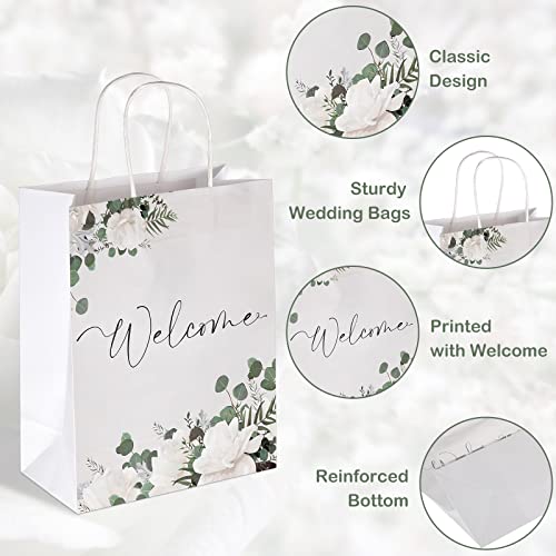 Chinco 36 Pieces Welcome Bags White Wedding Gift Bags for Hotel Guests Black Letters Wedding Bags with Handles Paper Wedding Welcome Gift Bags Party Favors Bags for Wedding Birthday Party Supplies