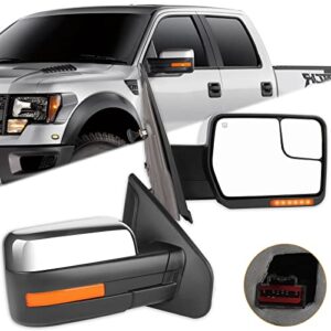 itopup towing mirrors fit for 2004-2014 for ford for f150 tow mirrors with power control heated turn signal puddle light chrome metallic finish 1 pair of mirrors left side and right side