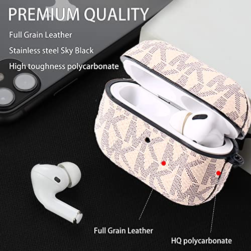 Compatible with AirPods Pro Case Cover with Keychain, Luxury Full-Body Hard Shell Leather Airpods Pro Protective Cover Case for AirPods Pro Wireless Charging Case (Front LED Visible)