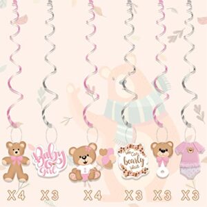 20Pcs Pink Bear Baby Shower Hanging Swirls Decorations, We Can Bearly Wait Kids Bear Themed Foil Ceiling Swirls for It's A Girl Gender Reveal Photo Prop Hanging Decor Streamers Birthday Party Supplies