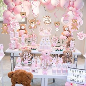 20Pcs Pink Bear Baby Shower Hanging Swirls Decorations, We Can Bearly Wait Kids Bear Themed Foil Ceiling Swirls for It's A Girl Gender Reveal Photo Prop Hanging Decor Streamers Birthday Party Supplies