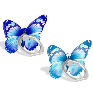 bf2jk cell phone butterfly finger ring holder 360 degree rotation metal ring grip for iphone samsung galaxy all smartphone mobile cute accessories（blue dark blue）