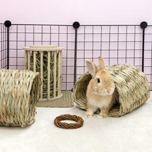 Hamiledyi Rabbit Grass Tunnel,Natural Straw Woven Mat Winter Warm Hideaway Hut for Bunny Gerbil Ferrets Chinchilla Guinea Pig