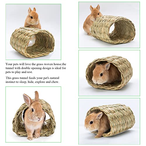 Hamiledyi Rabbit Grass Tunnel,Natural Straw Woven Mat Winter Warm Hideaway Hut for Bunny Gerbil Ferrets Chinchilla Guinea Pig