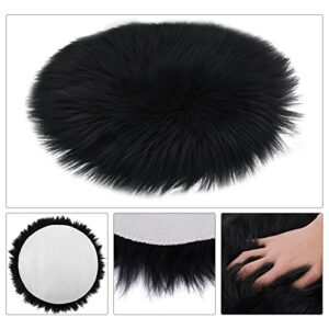 Sibba Faux Fur Fuzzy Area Rug Chair Pad Protectors 30 cm Black Small Round Cover Pillow Cushion Carpet Mat Desk Sofa Seat Couch for Living Room Kids Bedroom Home Decor Photographing Background Craft