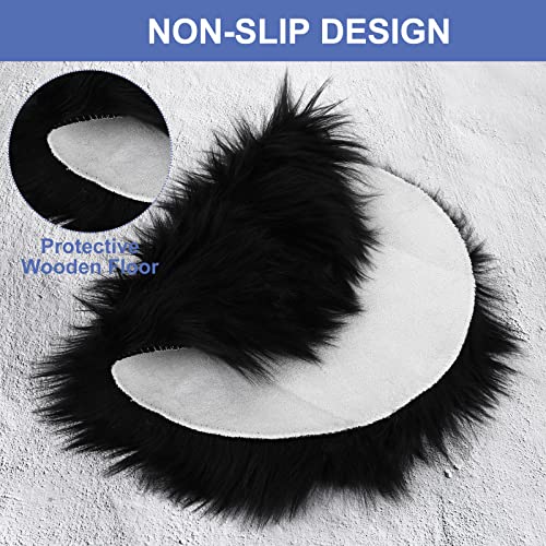 Sibba Faux Fur Fuzzy Area Rug Chair Pad Protectors 30 cm Black Small Round Cover Pillow Cushion Carpet Mat Desk Sofa Seat Couch for Living Room Kids Bedroom Home Decor Photographing Background Craft