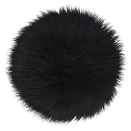 Sibba Faux Fur Fuzzy Area Rug Chair Pad Protectors 30 cm Black Small Round Cover Pillow Cushion Carpet Mat Desk Sofa Seat Couch for Living Room Kids Bedroom Home Decor Photographing Background Craft