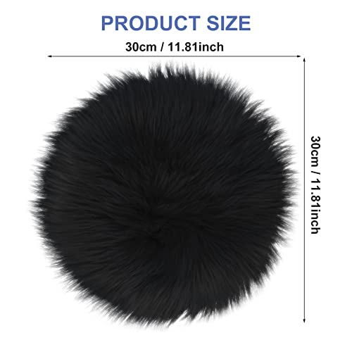 Sibba Faux Fur Fuzzy Area Rug Chair Pad Protectors 30 cm Black Small Round Cover Pillow Cushion Carpet Mat Desk Sofa Seat Couch for Living Room Kids Bedroom Home Decor Photographing Background Craft