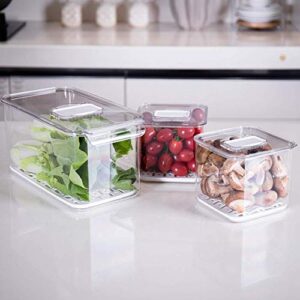 iPEGTOP Produce Saver Containers for Refrigerator, Food Fruit Vegetables storage, 3 Piece Stackable Fridge Freezer Organizer, Fresh Keeper Drawer Bin with Vented Lids & Removable Drain Tray