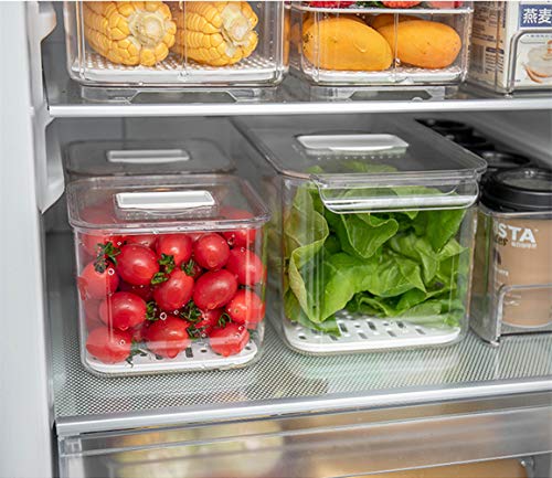 iPEGTOP Produce Saver Containers for Refrigerator, Food Fruit Vegetables storage, 3 Piece Stackable Fridge Freezer Organizer, Fresh Keeper Drawer Bin with Vented Lids & Removable Drain Tray