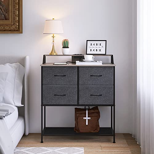 Dresser for Bedroom - Fabric Dresser TV Stand with Charging station, Drawer Dresser Organizer with Wood Top Sturdy Steel Frame, Extra Deep Drawer Storage Tower for Closet Living Room Entryway