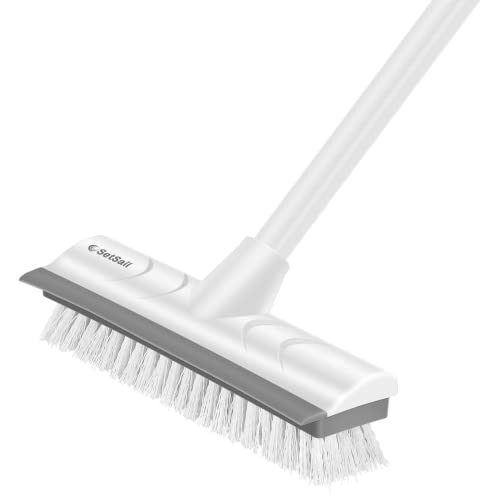 SetSail Floor Scrub Brush with Long Adjustable Handle Heavy-Duty Stiff Bristles Floor Scrubber 2-in-1 Deck Grout Brush for Cleaning Shower Bathroom, Tile, Carpet, Kitchen