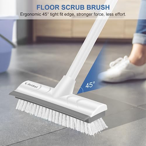 SetSail Floor Scrub Brush with Long Adjustable Handle Heavy-Duty Stiff Bristles Floor Scrubber 2-in-1 Deck Grout Brush for Cleaning Shower Bathroom, Tile, Carpet, Kitchen