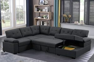 sectional sleeper sofa bed l shaped pull-out couch bed with storage lounge chair home office sleeper sofa couch 6 seater sectional couches set, dark grey