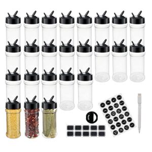 suituts 3.3 oz 24 pack clear plastic spice jars with black shaker lids, 100ml round spice bottle, plastic seasoning jars with labels and pen