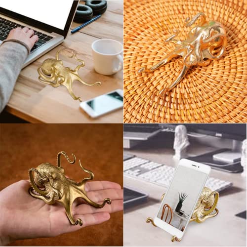 ZWIFEJIANQ Cell Phone Stand, 2 Pack Octopus Phone Stand Modern Brass Octopus Cell Phone & Signature Pen Holder, Universal Cellphone Stand Metal Octopus Shaped Tabletop Decorative Phone Bracket