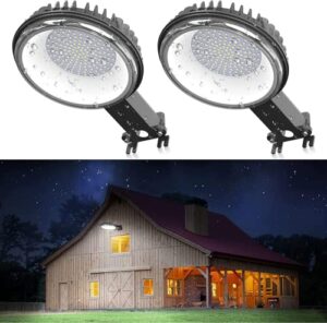 ankishi led barn light, dusk to dawn outdoor lighting with 150w 18000lm 5000k daylight, ip65 waterproof area street light for barns street yard garage warehouse outdoor security flood lights(2pack)