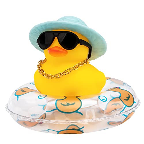 wonuu Car Rubber Duck Dashboard Ornament with Mini Bachelor Cap, Necklace & Sunglasses