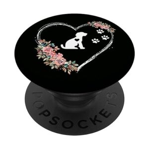 puppy heartbeat with paw prints and flowers on black popsockets standard popgrip