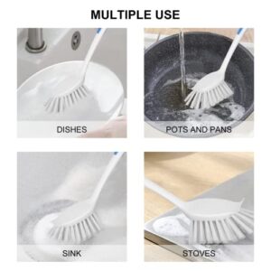 SetSail Dish Brush with Handle, 2 Pack Stiff Bristles Dish Scrubber with Suction Cup Dish Scrub Brushes with Built-in Scraper for Cleaning Dishes, Pots and Pans, Kitchen Sink