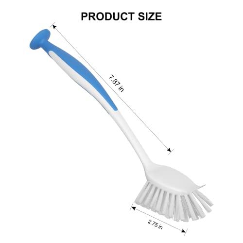 SetSail Dish Brush with Handle, 2 Pack Stiff Bristles Dish Scrubber with Suction Cup Dish Scrub Brushes with Built-in Scraper for Cleaning Dishes, Pots and Pans, Kitchen Sink
