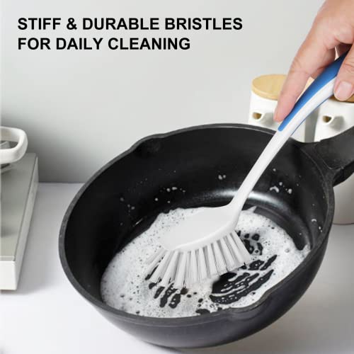 SetSail Dish Brush with Handle, 2 Pack Stiff Bristles Dish Scrubber with Suction Cup Dish Scrub Brushes with Built-in Scraper for Cleaning Dishes, Pots and Pans, Kitchen Sink