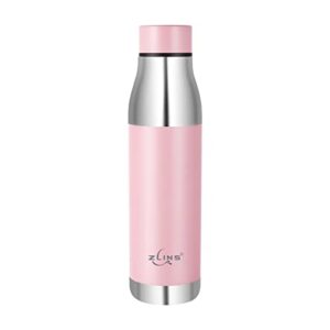 zlins stainless steel vacuum insulated 22oz water bottle leak-proof - reusable double walled metal thermos - sports flask great for travel, hiking, camping(pink)