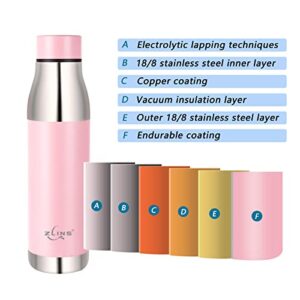 ZLINS Stainless Steel Vacuum Insulated 22oz Water Bottle Leak-Proof - Reusable Double Walled Metal Thermos - Sports Flask Great for Travel, Hiking, Camping(Pink)